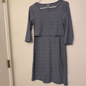 Milk nursing wear Latched Mama rayon stripe long sleeve breast feeding dress M